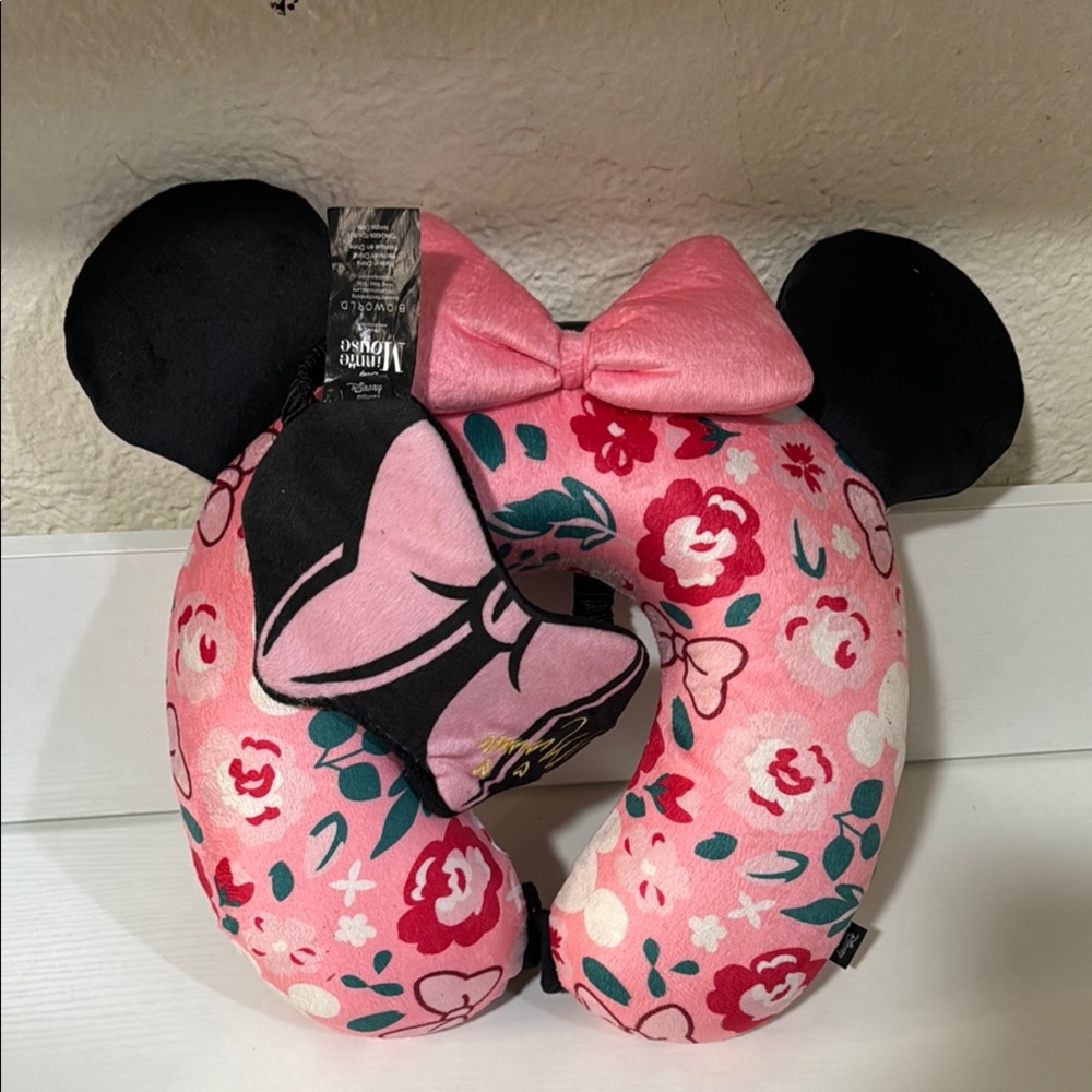 Pink Floral Travel Neck Pillow with Bow